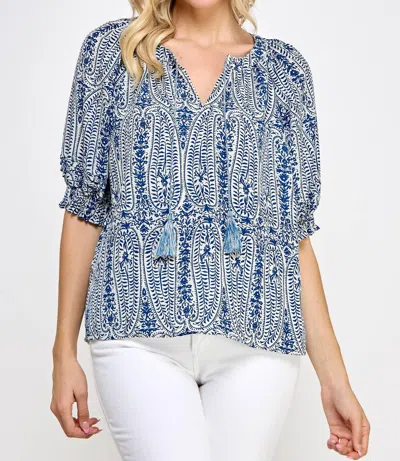 Ellison Paisley Print Peasant Blouse In Blue