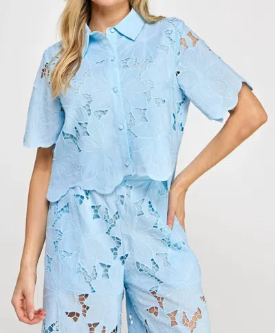 ELLISON ROSA LACE BUTTON FRONT BLOUSE IN BABY BLUE