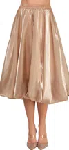 Ellison Shiny Bubble Hem Midi Skirt In Camel
