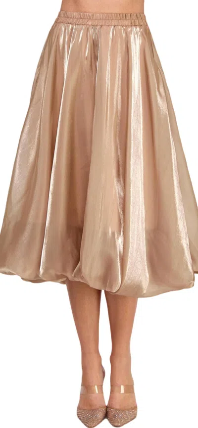 Ellison Shiny Bubble Hem Midi Skirt In Camel