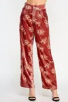 Ellison Women's Floral Velvet Trousers In Red In Brown
