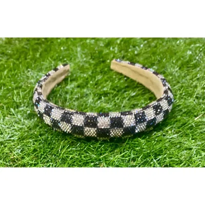 Ellison+young Checkered Rhinestone Glam Headband In Black / White