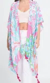 Ellison+young Lily Island Watercolor Boho Kimono Wrap Shawl Cover Up In Pink