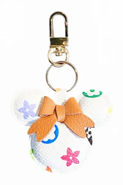 Ellison+young Women's Designer Inspired Magical Mouse Faux Leather Keychain Charm In White In Blue