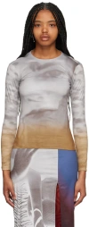 Elliss Brown & Gray Eyes Open Long Sleeve T-shirt In Print Multi