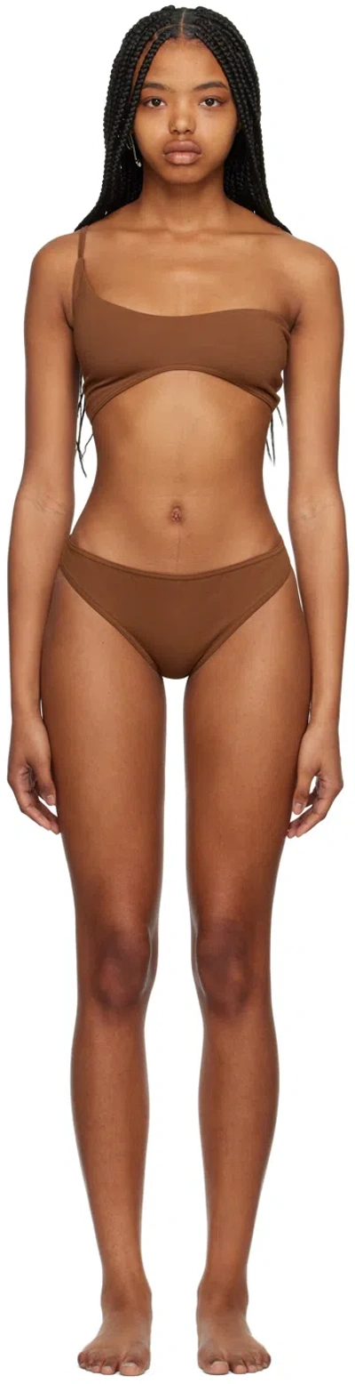 Elliss Brown Asymmetric Underwear Set In Mocha