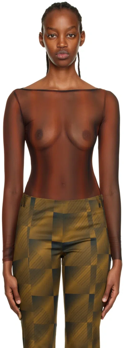 Elliss Burgundy Dimension Bodysuit In Leaf