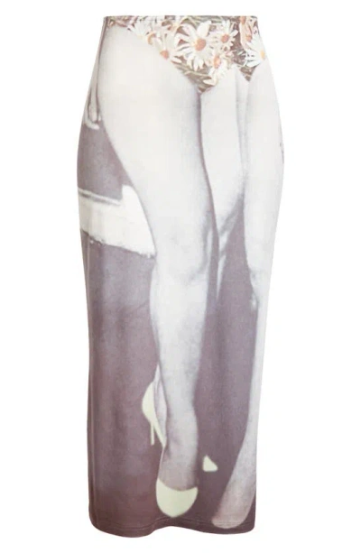 Elliss Enchantment Allover Print Jersey Skirt In Grey Print Multi