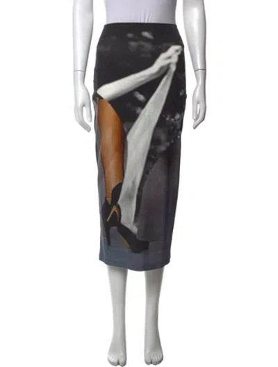 Pre-owned Elliss Graphic Print Long Skirt In Black