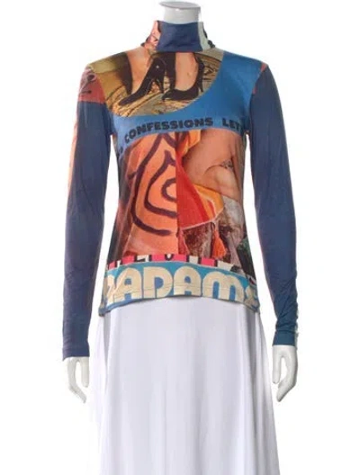 Pre-owned Elliss Graphic Print Turtleneck Top W/ Tags In Blue