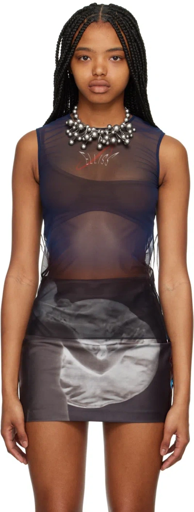 Elliss Navy Crewneck Tank Top In Print Multi