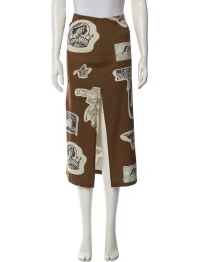 Pre-owned Elliss Printed Midi Length Skirt In Brown