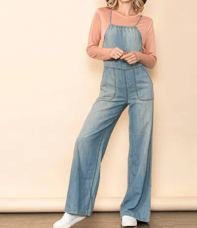 Elloh Vintage Washed Wide Leg Overall Jumpsuit With Pockets In Denim In Multi