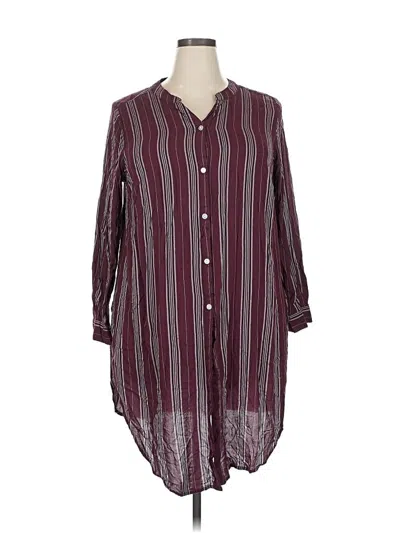 Pre-owned Ellos 3/4 Sleeve Button Down Shirt In Burgundy