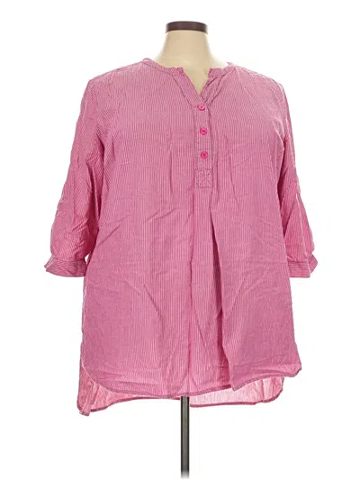 Pre-owned Ellos 3/4 Sleeve Button Down Shirt In Pink