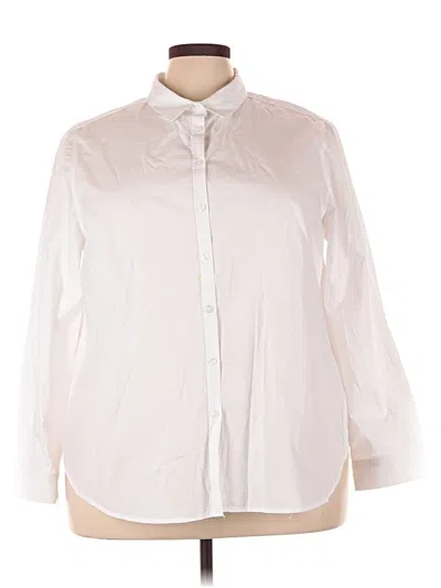 Pre-owned Ellos 3/4 Sleeve Button Down Shirt In White