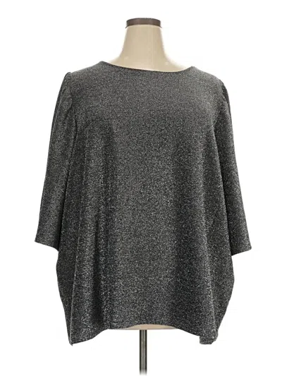 Pre-owned Ellos 3/4 Sleeve Top Gray Metallic Pattern Boatneck Tops
