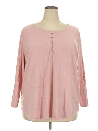 Pre-owned Ellos Long Sleeve Top Pink Keyhole Neckline Tops
