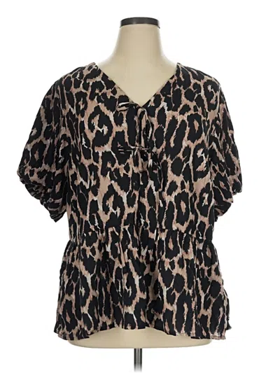 Pre-owned Ellos Short Sleeve Blouse In Brown