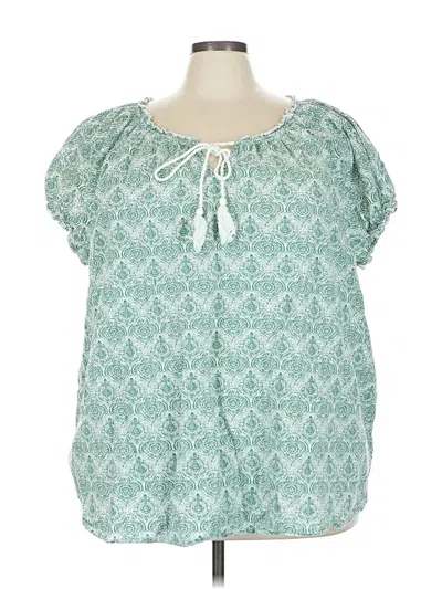 Pre-owned Ellos Short Sleeve Blouse In Green