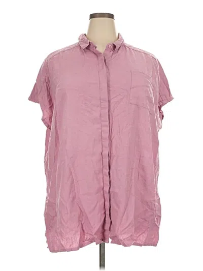 Pre-owned Ellos Short Sleeve Button Down Shirt In Pink