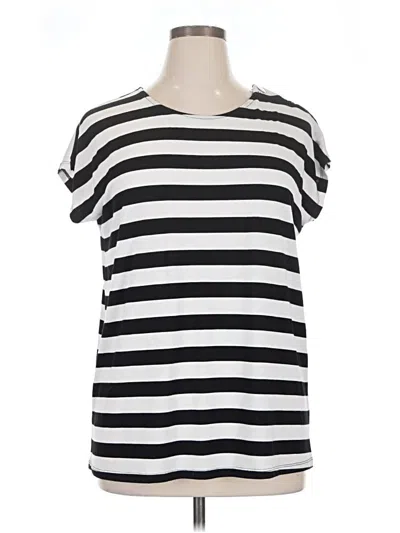 Pre-owned Ellos Short Sleeve Top Black Stripes Pattern Boatneck Tops