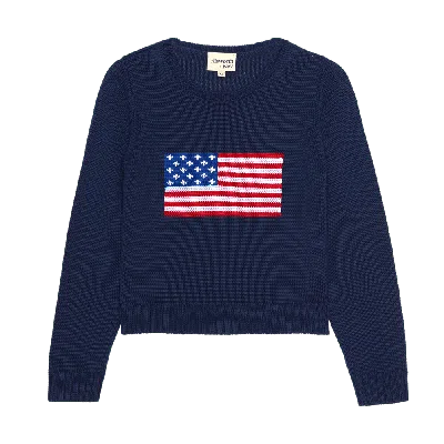 Ellsworth & Ivey Women's Blue Autumn Crewneck Sweater - Navy American Flag