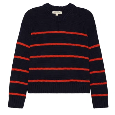 Ellsworth & Ivey Women's Blue Elena Crewneck Sweater - Navy And Rust