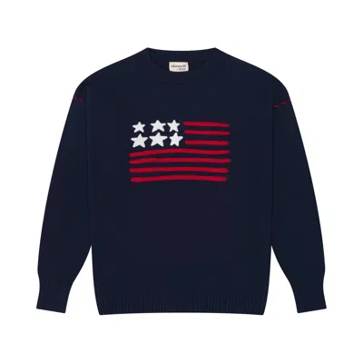 Ellsworth & Ivey Women's Blue Riley Crewneck Sweater - Navy American Flag In Brown