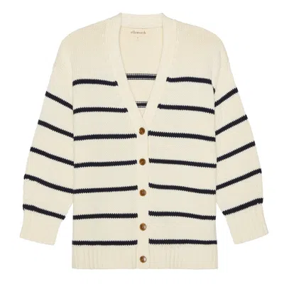 Ellsworth & Ivey Women's White Elizabeth Knit Cardigan - Ivory Navy