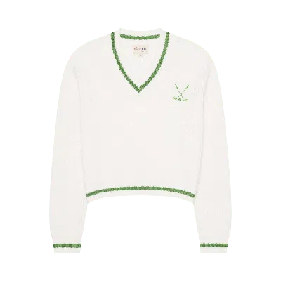 Ellsworth & Ivey Women's White Golf Club Varsity Sweater - Ivory And Green