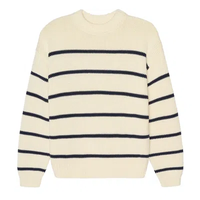 Ellsworth & Ivey Women's White Marlowe Oversized Sweater - Ivory And Navy In Neutral