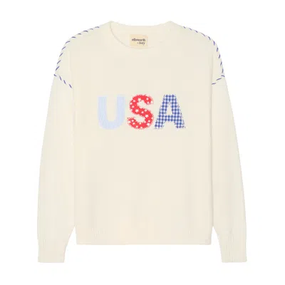 Ellsworth & Ivey Women's White Riley Crew - Usa Patchwork