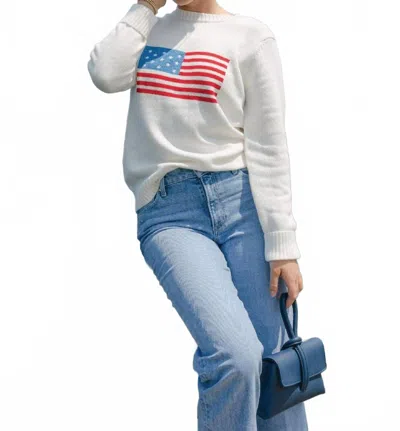 Ellsworth + Ivey American Flag Classic Crewneck Sweater In Ivory In Gray