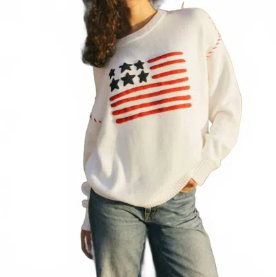 Ellsworth + Ivey Riley Crewneck American Flag Sweater In Ivory In Neutral