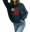 Ellsworth + Ivey Riley Crewneck American Flag Sweater In Navy In Blue