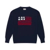 Ellsworth + Ivey Riley Crewneck American Flag Sweater In Navy In Blue