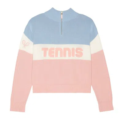 Ellsworth + Ivey Tennis Color Blocked Quarter Zip Sweater In Pink
