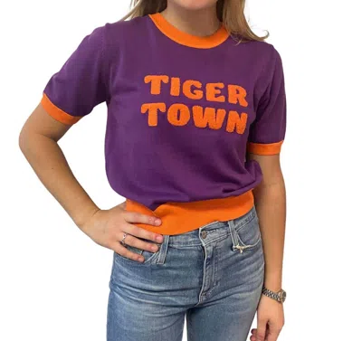 Ellsworth + Ivey Tiger Town Short Sleeve Top In Purple & Orange