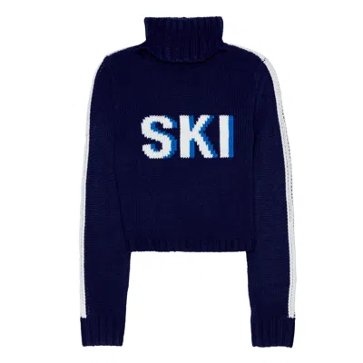 Ellsworth + Ivey Women's Blue Cropped Ski Turtleneck Sweater - Navy