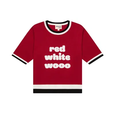 Ellsworth + Ivey Women's Red White Wooo Short Sleeve Top In Red/ivory