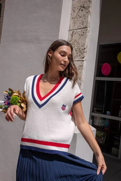 Ellsworth + Ivey Women's White American Shield Sweater Vest