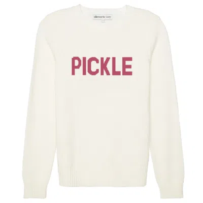 Ellsworth + Ivey Women's White Classic Pickleball Crewneck - Ivory And Pink
