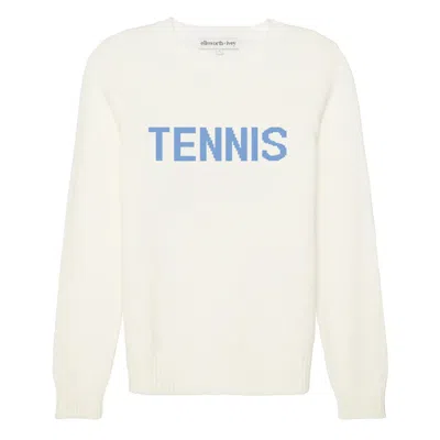 Ellsworth + Ivey Women's White Classic Tennis Crewneck - Ivory And Blue