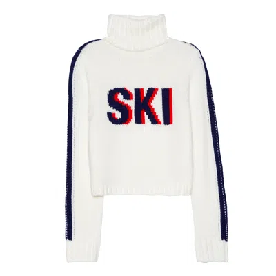 Ellsworth + Ivey Women's White Cropped Ski Turtleneck Sweater - Ivory