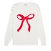 Ellsworth + Ivey Women's White Riley Crewneck Sweater - Tied With A Bow In White