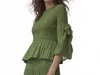 Ellyndale Pleating Blouse Top With Tuck Sleeve In Green In Green