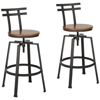 Elm Lane Clifton Wood And Hammered Bronze Swivel Adjustable Stools Set Of 2