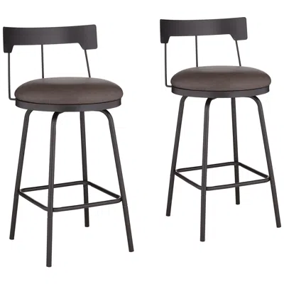 Elm Lane Damari 26" Leather And Matte Black Swivel Counter Stools Set Of 2