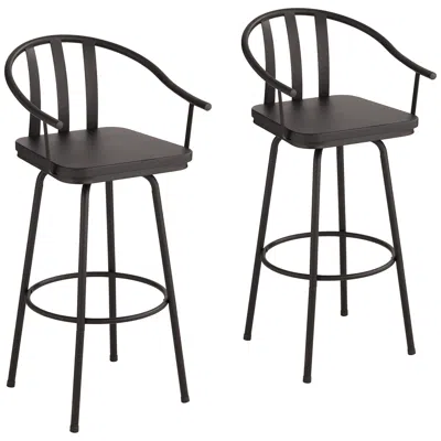 Elm Lane Lael 25 1/4" Black Metal And Wood Swivel Counter Stools Set Of 2